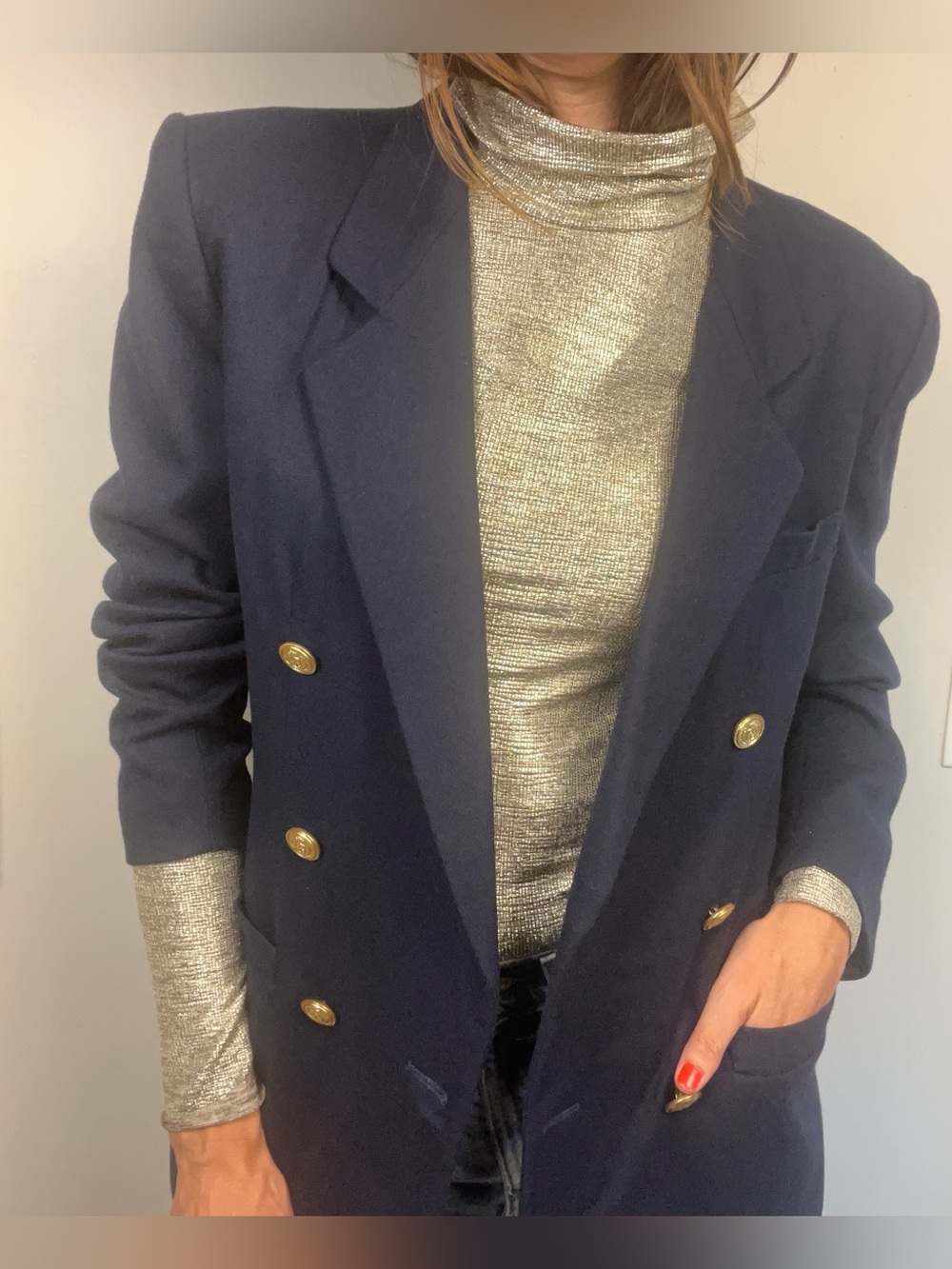 Vintage 90s Liz Claiborne Navy Wool Blazer – Double-Breasted Gold Buttons – 8 - Picture 10 of 13